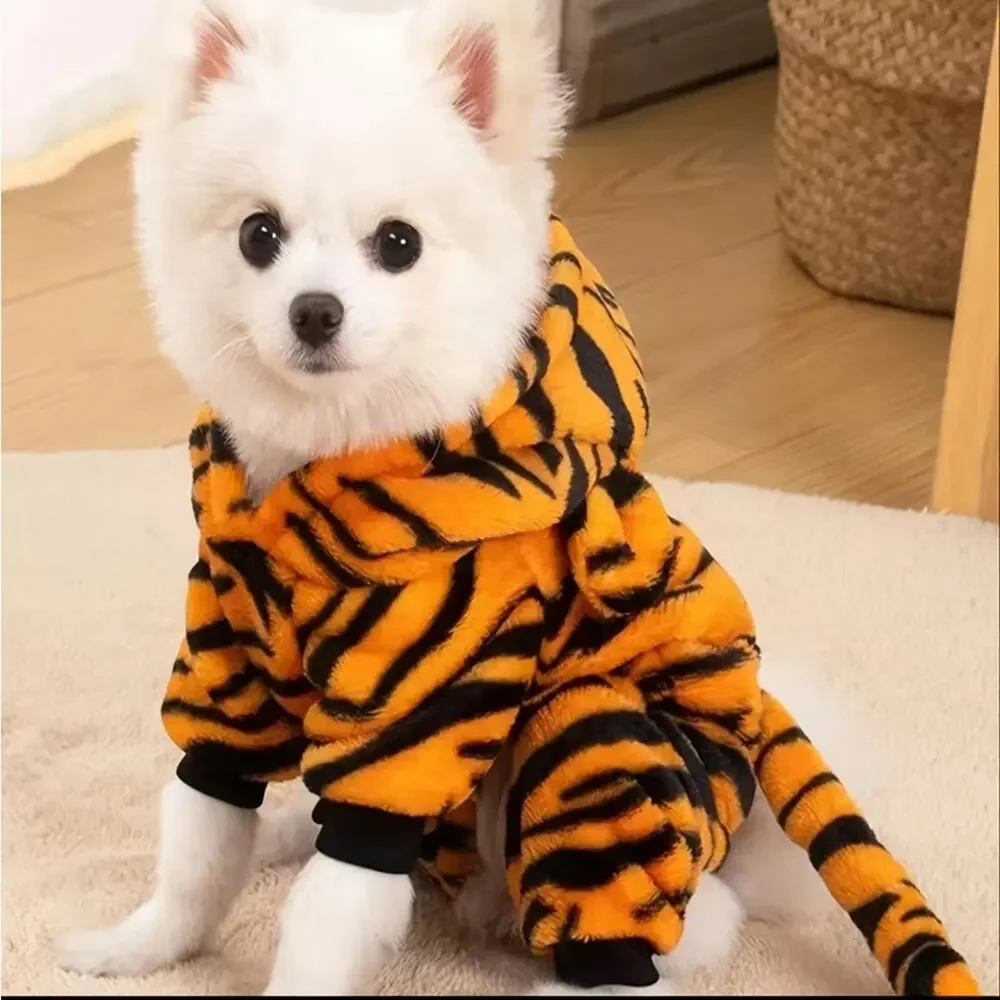 Dog Tiger Hooded Outfit Size Large